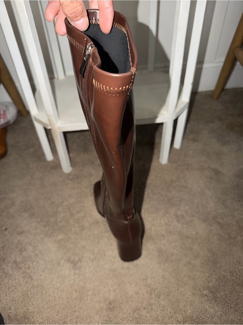 Women's Brown Mid-Calf Leather Block Heel Boots - Picture 4 of 6